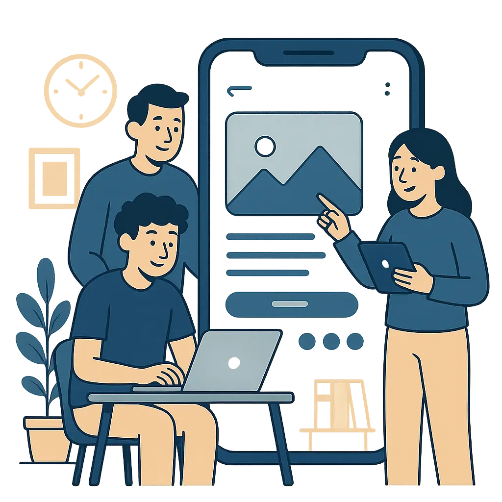 Mobile development wireframes and UI mockups with a designer sketching app ideas on a tablet