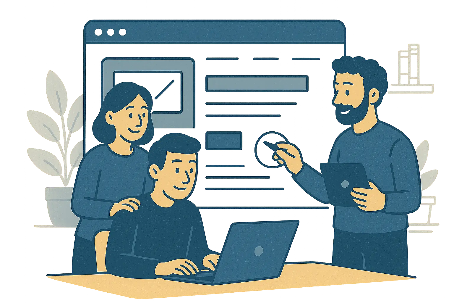 Web development browser mockup displaying website layout, UI components, and frontend structure